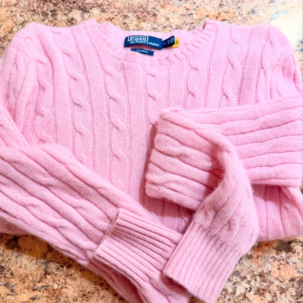 Polo by Ralph Lauren Pink Cable Knit Crewneck Sweater Large - Picture 1 of 10